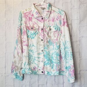 CHICO'S Lightweight Tie Dye Button Front Jacket Size XL 16